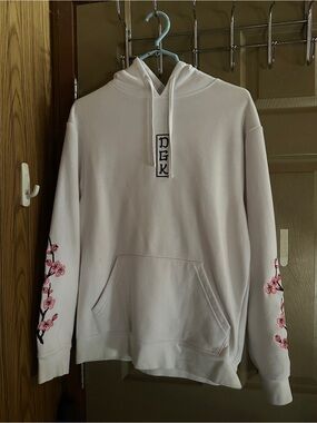 DGK White Hoodie with Pink Floral Sleeve Embroidery - Men